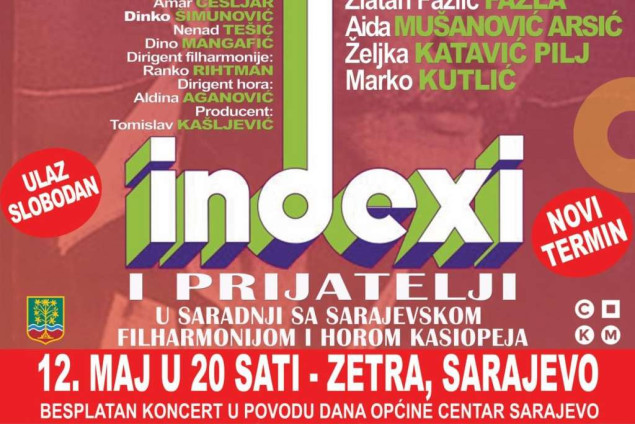 Besplatni koncert 'Indexi i prijatelji' 12. maja u sarajevskoj Zetra