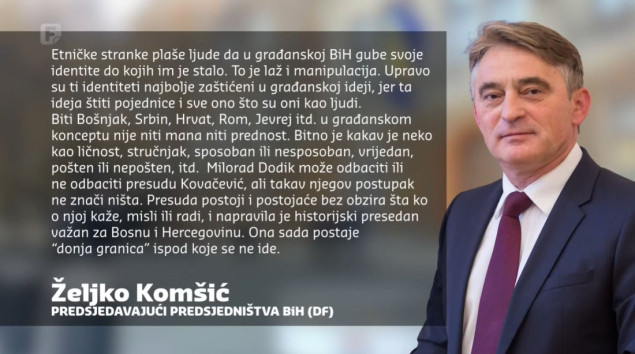Komšić: Presuda Kovačević 'donja granica' ispod koje se ne ide
