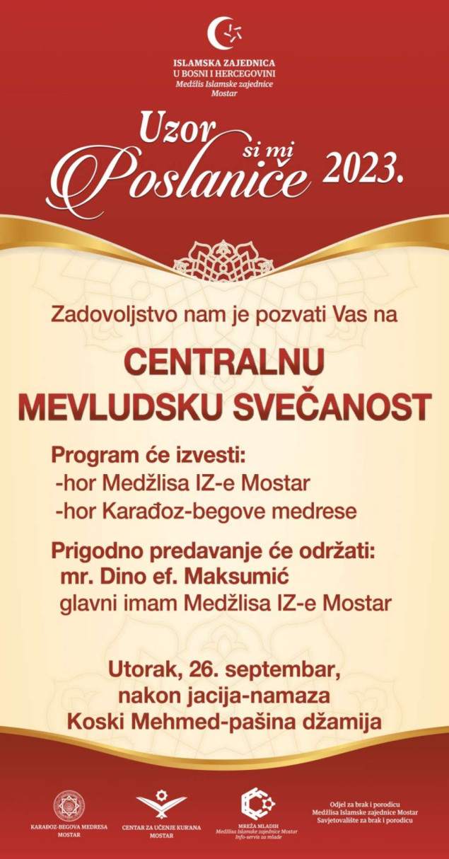 Centralna mevludska svečanost u utorak u Mostaru