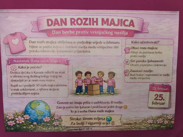 Nasilju nema mjesta u školi - jedinstvena poruka učenika KS povodom Dana ružičastih majica