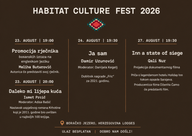 Habitat Culture Fest: Književna imena i filmska priča o Sarajevu stižu na Boračko jezero