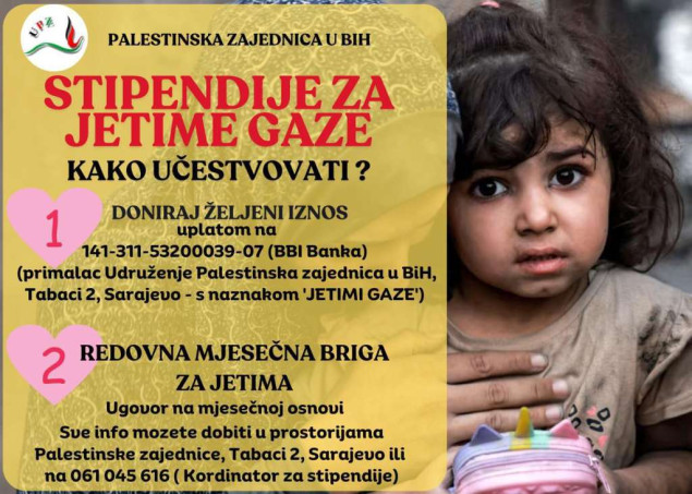 Palestinska zajednica u BiH pozvala na sponzorstvo jetima u Gazi