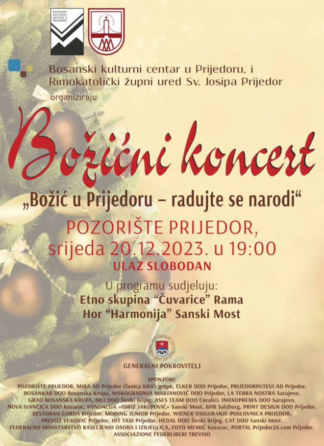 Svečani koncert 'Božić u Prijedoru – radujte se narodi'
