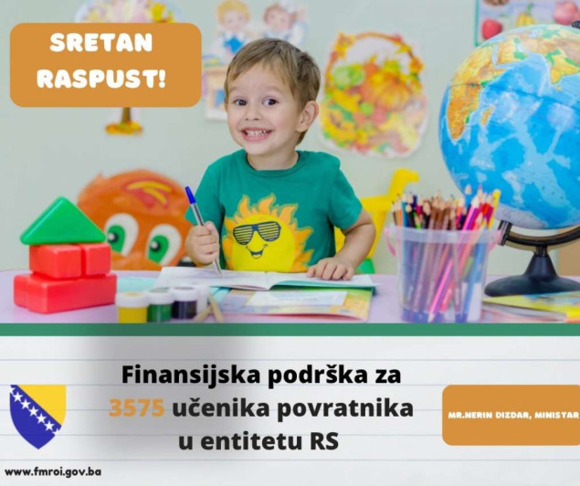 Vlada Federacije BiH prvi put podržala 3.575 učenika osnovaca u entitetu RS