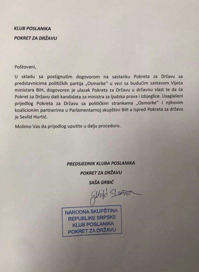 Salkić: Nezakonit i vaninstitucionalan prijedlog nema naslova kome je poslan, niti datuma kada je pisan