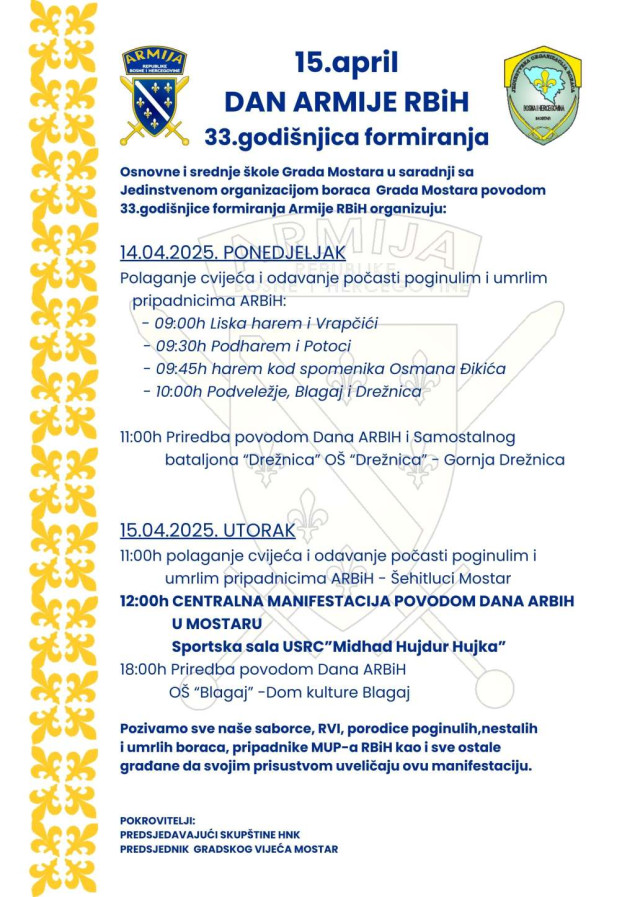 Počelo obilježavanje Dana Armije RBiH u Mostaru