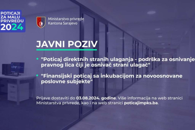 Ministarstvo privrede KS-a objavilo još dva javna poziva za poticaje razvoju male privrede