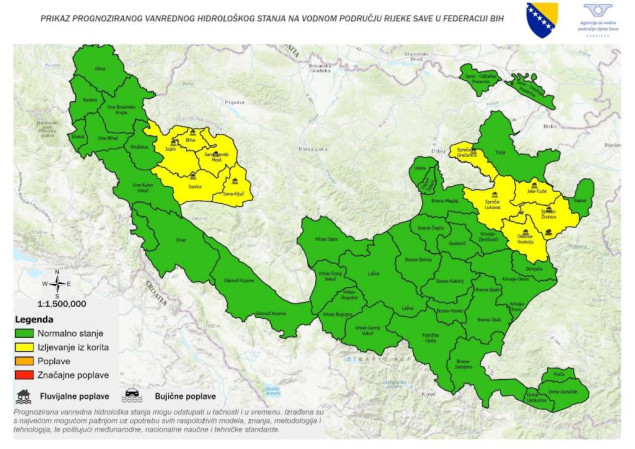 Na sjeveru i sjeverozapadu Bosne očekuje se porast vodostaja na dijelu vodnog područja rijeke Save