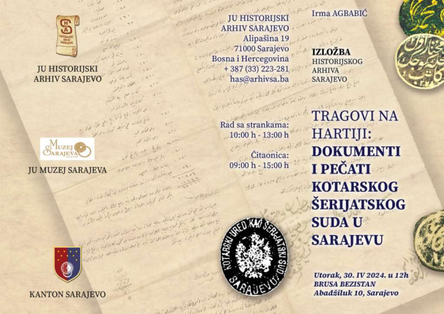 3. maja u Sarajevu Izložba o dokumentima i pečatima Kotarskog šerijatskog suda