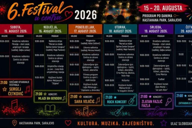 Festival u Centru od 15. do 20. augusta: Šest dana besplatnog programa u parku Hastahana