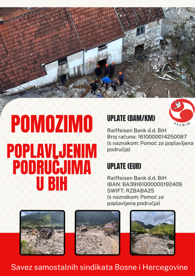 Savez samostalnih sindikata BiH: Akcija prikupljanja pomoći za poplavljena područja