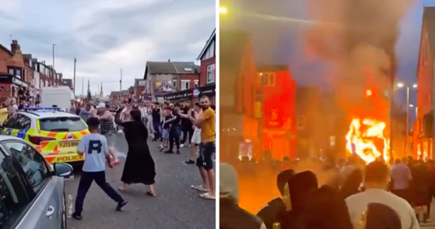 Neredi u Leedsu: Zapaljen bus, prevrnut policijski auto