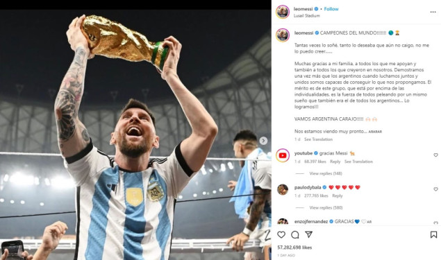 Pobjednička fotografija Messija najlajkanija je objava na Instagramu u historiji