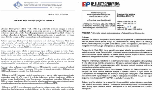 Elektroprivreda BiH ne može udovoljiti zahtjevima Elektroprivrede HZHB