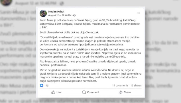 Nedim Hrbat komentirao potez Sanina Muse: Zvuči plemenito tek dotle dok ne uključite mozak