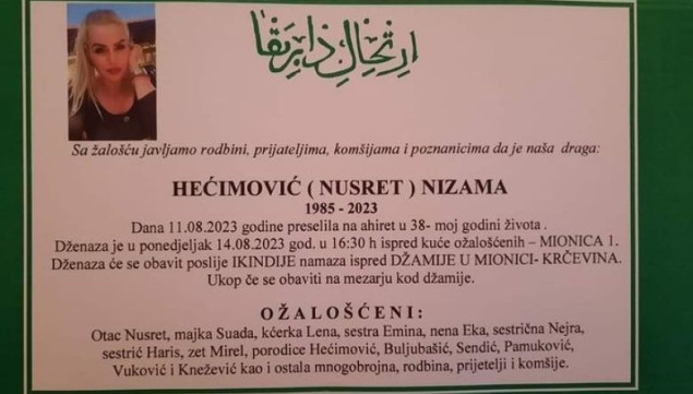 Danas dženaza i ukop ubijene Nizame Hećimović