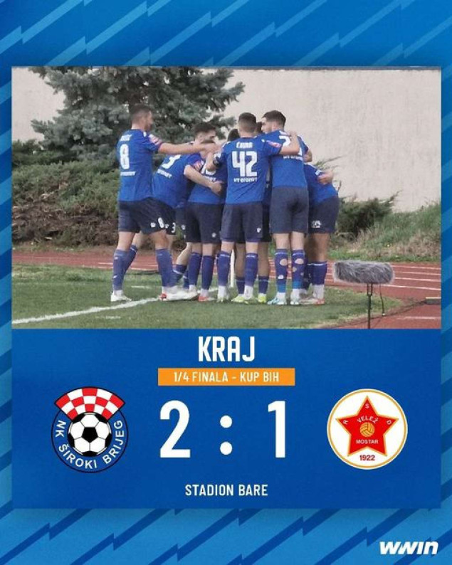 Široki protiv Veleža slavio rezultatom 2:1 u prvoj četvrtfinalnoj utakmici Kupa BiH