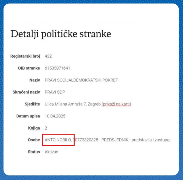 Hrvatska dobila novu stranku,Nobilo registrirao Pravi SDP