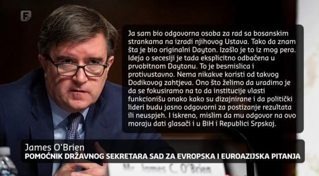 O'Brien: Ideja o secesiji je eksplicitno odbačena u prvobitnom Daytonu