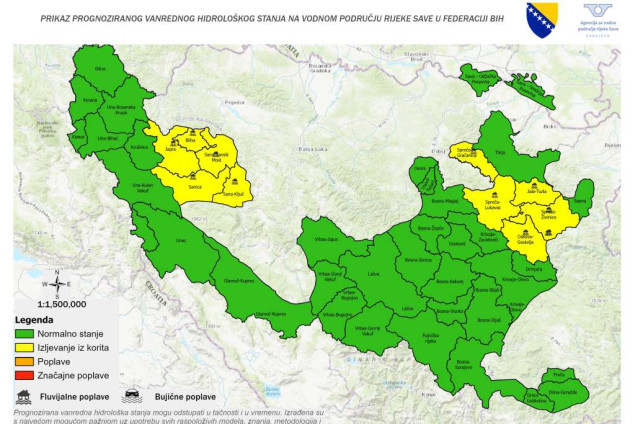 Usljed obilnijih padavina očekuje se porast vodostaja na dijelu vodnog područja rijeke Save u FBiH
