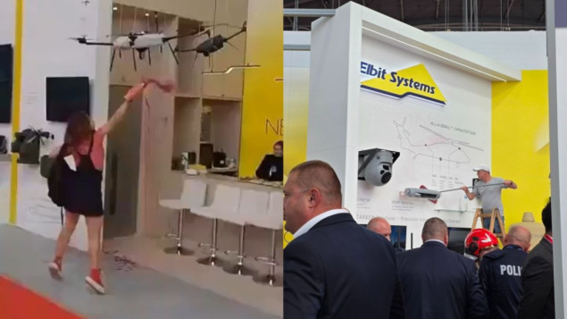 Štand izraelske firme na poljskom sajmu oružja poliven crvenom bojom