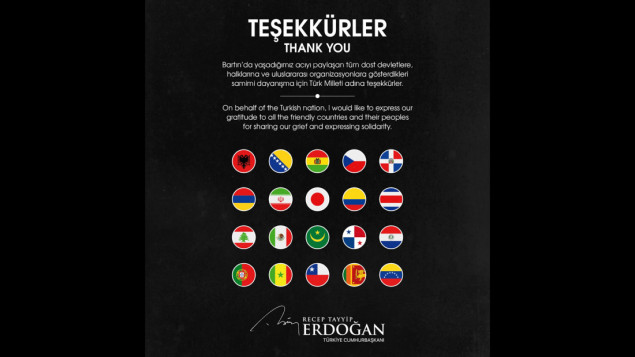 Erdogan zahvalio zemljama regiona za poruke saučešća povodom tragedije u Bartinu