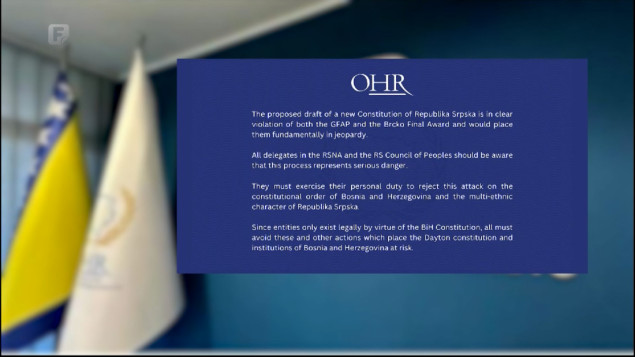 OHR upozorio sve u NSRS-u: Ovaj proces predstavlja ozbiljnu opasnost