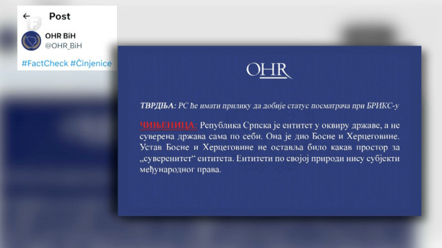 OHR demantovao Dodikove tvrdnje o BRICS-u: Entiteti nisu subjekti međunarodnog prava