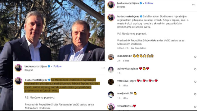 Dodik u Beogradu razgovarao s Vučićem uoči odlaska u SAD