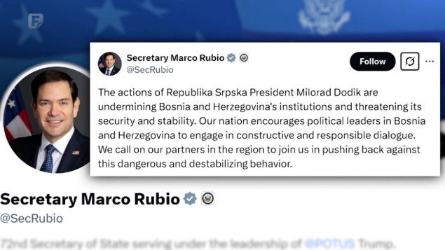 Rubio: Dodikovi potezi prijete sigurnosti i stabilnosti BiH