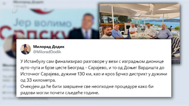 Dodik: Spremno 500 miliona eura za autoput Beograd - Sarajevo