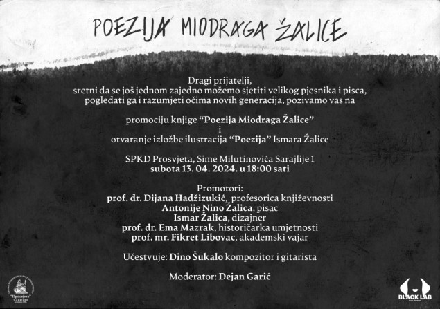 SPKD "Prosvjeta" Sarajevo: 13. aprila promocija knjige i izložba ilustracija “Poezija Miodraga Žalice”
