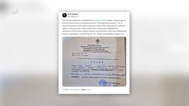 Novi pritisci i maltretiranje Emira Suljagića: Zvornička policija pozvala ga na saslušanje