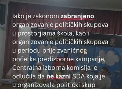 TI BiH -Nema sankcija za stranački skup u školi, bilborde prije kampanje, zloupotrebu javnih resursa