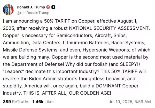 Trump uvodi carinu od 50 posto na uvoz bakra od 1. augusta