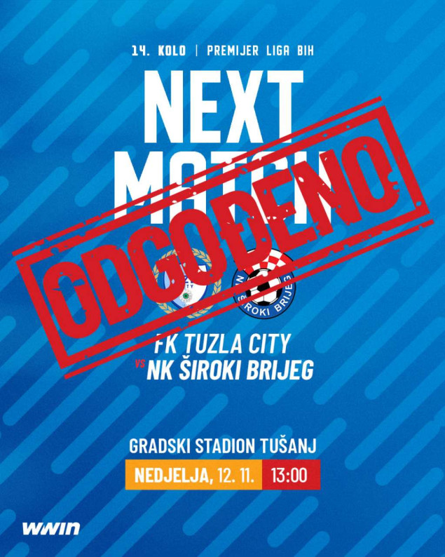 Zbog viroze igrača odgođena utakmica između FK Tuzla City i NK Široki Brijeg