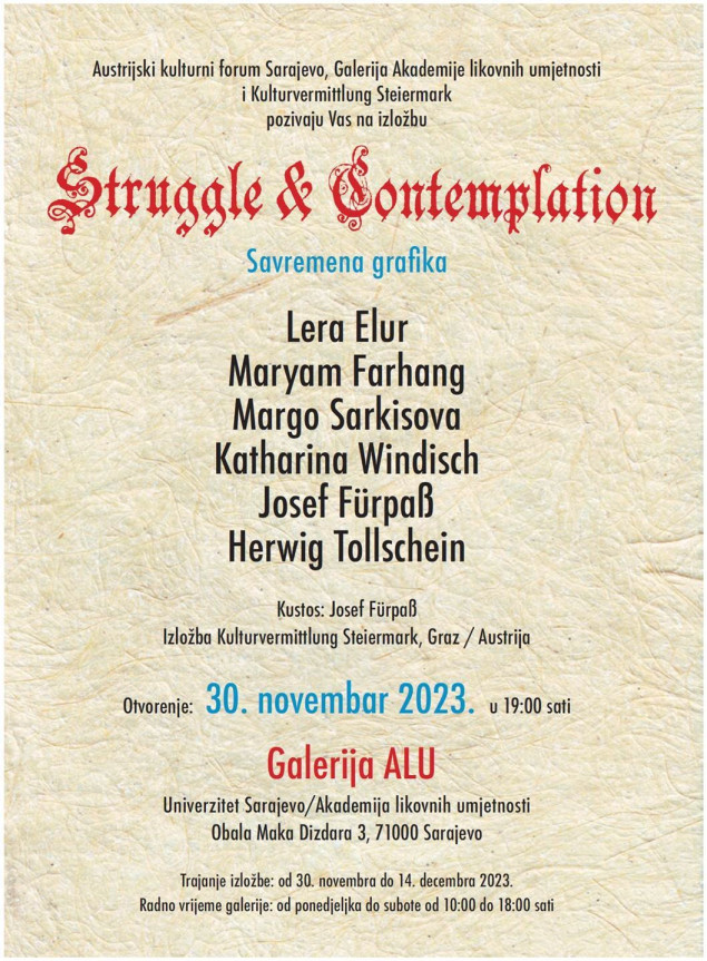 Na ALU UNSA izložba grafičkih radova 'Struggle and Contemplation'