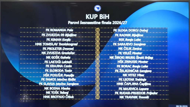 Obavljen žrijeb šesnaestine finala nogometnog Kupa BiH