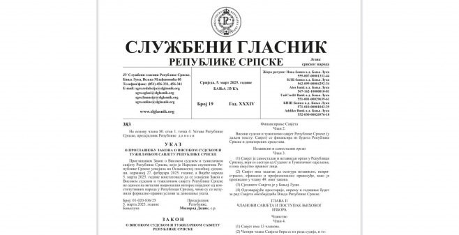 Nakon što je Dodik potpisao ukaze zakoni objavljeni u Službenom glasniku RS