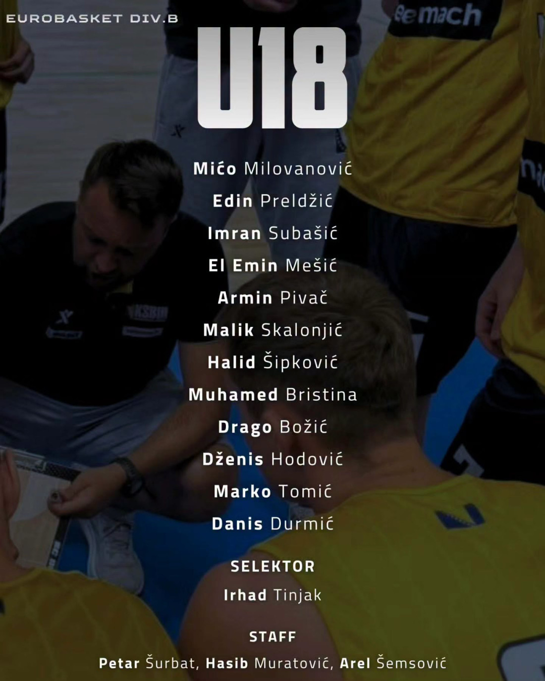 Selektor Tinjak odabrao 12 igrača U-18 reprezentacije BiH za Evropsko prvenstvo B divizije