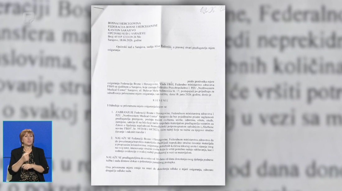 Općinski sud u Sarajevu naložio mjere za zakonito čuvanje biološkog materijala