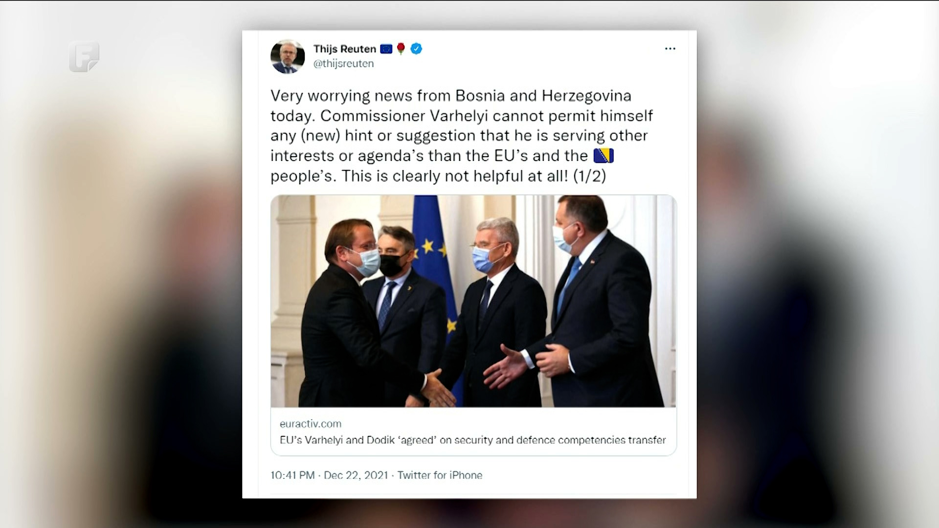 Reuten: U Evropskom parlamentu zabrinutost zbog navodne Varhelyijeve uloge u sjednici NSRS-a