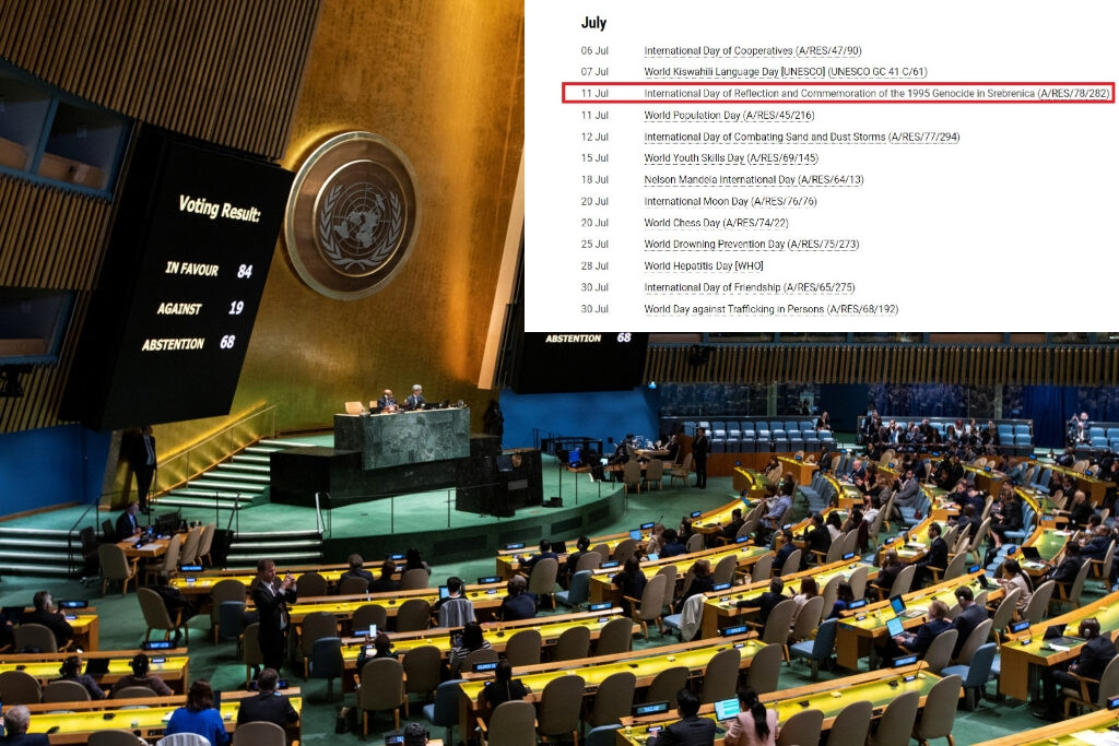 11. juli već označen na zvaničnom kalendaru na stranici UN-a. Dodikov poziv na mirno razdruživanje dobio međunarodnu osudu