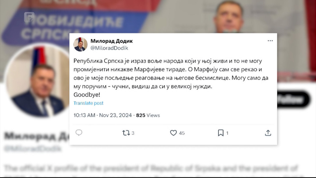 Dodikov odgovor Murphyju - i to, tvrdi, posljednji