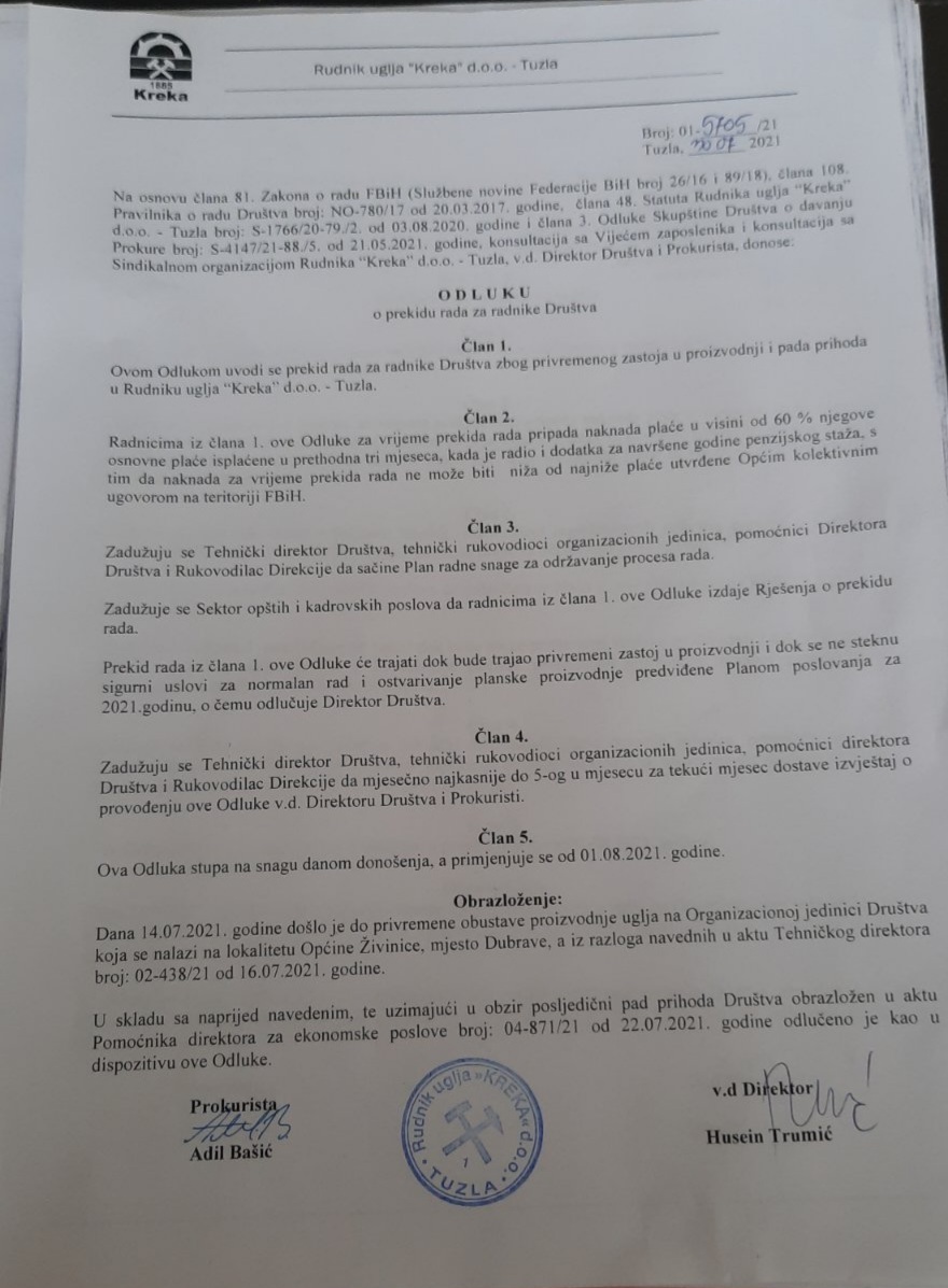 Zbog odluke o prekidu rada Rudari Kreke najavljuju štrajk, proteste i tužbe