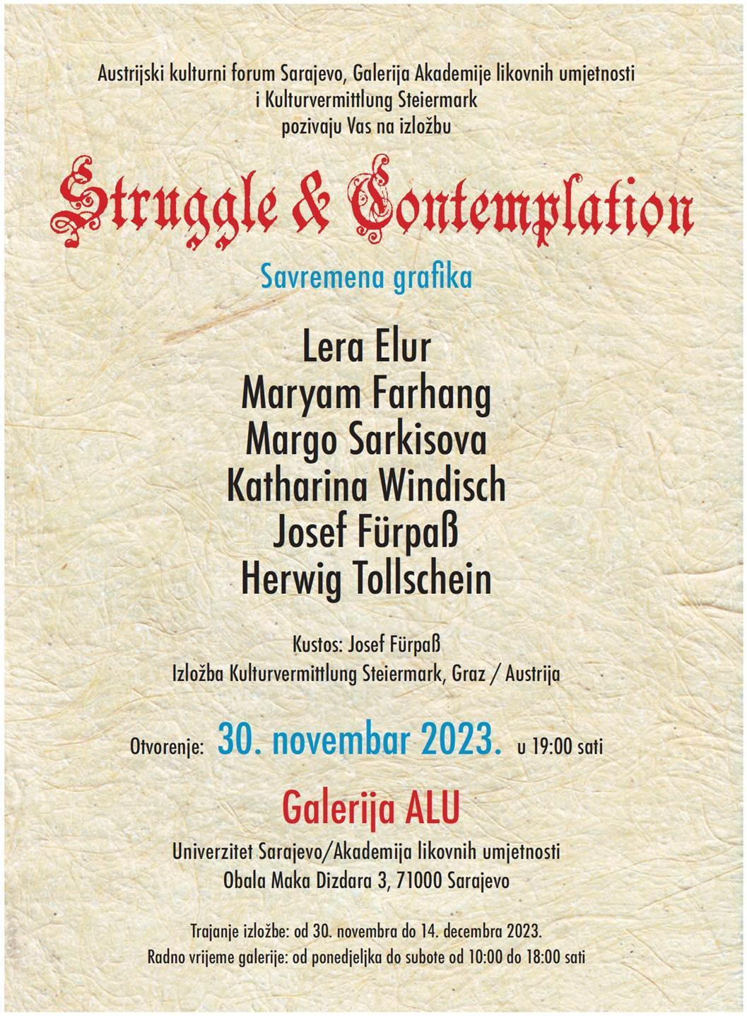 Na ALU UNSA izložba grafičkih radova 'Struggle and Contemplation'