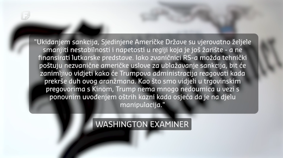 Washington Examiner: Dodik možda tehnički poštuje dogovor, ali američke sankcije lako mogu biti vraćene