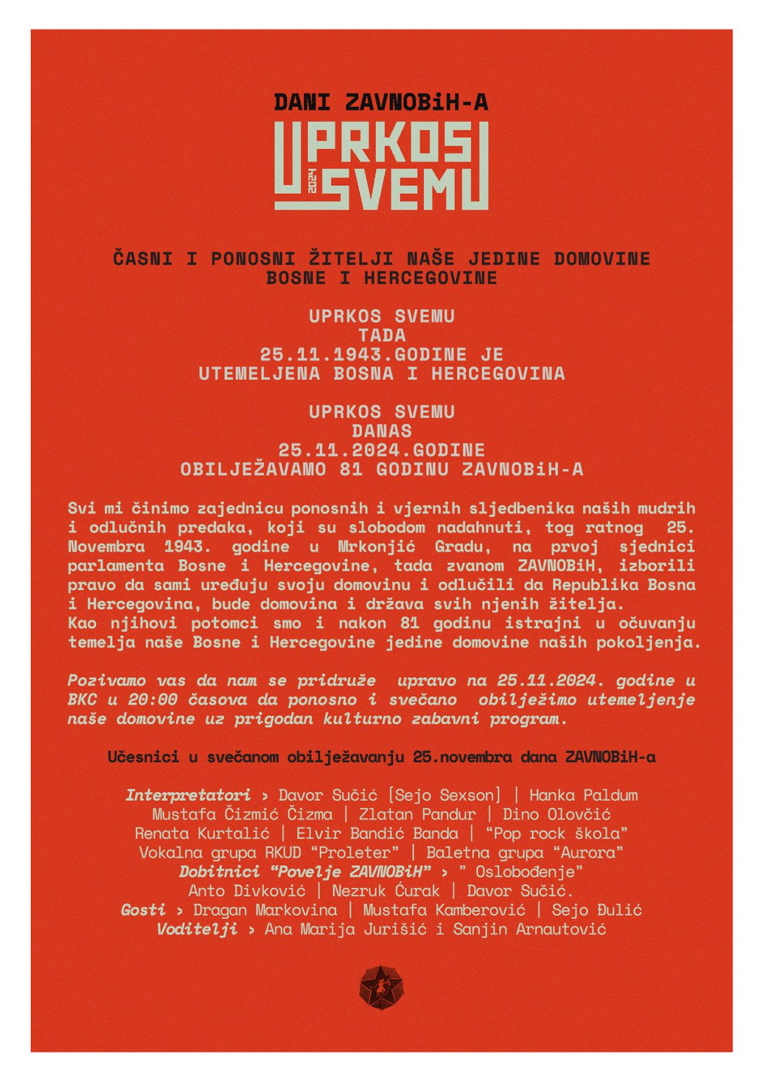 Dan državnosti BiH: U Bosanskom kulturnom centru KS večeras svečani program “Uprkos svemu”